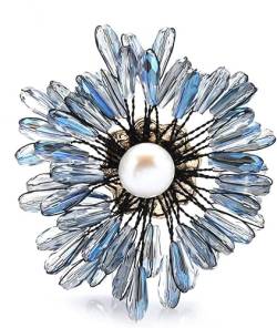 Kristall-Natürliche Perlen-Blumen-Broschen Für Frauen, Handgefertigte Blaue Gelbe Blumen-Hochzeits-Party-Brosche (A, Wie Das Bild Zeigt) von asdchZen