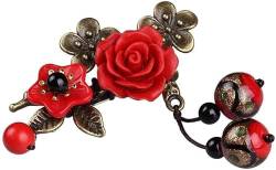 Vintage Corsage Pin Blume Ethno-Stil Brosche Weiblich Antiker Stil Zubehör Großzügig Vielseitig Rot (3 * 5Cm) von asdchZen