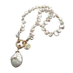 asdchZen Halskette mit Anhänger in romantischem Stil, natürliche Spitzenbohrung, weiße Perle, 45,7 cm, für Damen von asdchZen