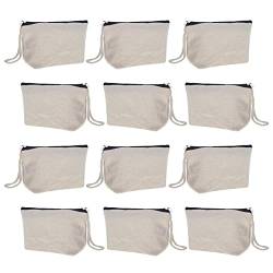Aspire 12 Pack Baumwoll Canvas Kulturtaschen DIY Blanko Stoffbeutel Tragbare Kulturbeutel mit Bunter Reißverschluss und Armband von aspire