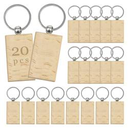 Aspire 20 Stück Blanko Holz-Schlüsselanhänger Rechteck Holzgravur-Schlüsselanhänger für DIY Bastelarbeiten von aspire