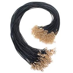 aspire 100 Stück Lederband Halskette Schnur mit Karabinerverschluss für DIY Schmuckherstellung Basteln 1.5 mm- Schwarzgold von aspire