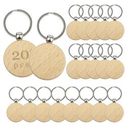 aspire 20 Stück Blanko Holz-Schlüsselanhänger Kreis Holzgravur-Schlüsselanhänger für DIY Bastelarbeiten von aspire