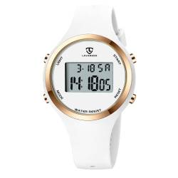 Damenuhren für Damen, Outdoor-Sport, mit Alarm/Kalender/Hintergrundbeleuchtung/Stoppuhr/Chronograph, Digitaluhr, Geschenke für Teenager-Mädchen/Frauen, 13-Allwhite-B von aswan watch