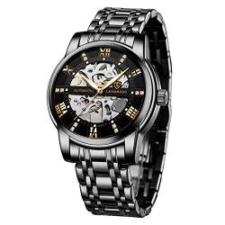 aswan watch Automatik Uhr Herren-Skelett Glasboden Römische Zahlen Diamant Zifferblatt-Mechanische Armbanduhren mit Edelstahlarmband von aswan watch