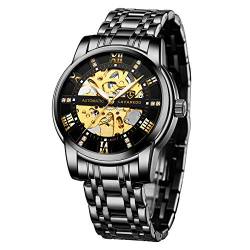 aswan watch Automatik Uhr Herren-Skelett Glasboden Römische Zahlen Diamant Zifferblatt-Mechanische Armbanduhren mit Edelstahlarmband von aswan watch