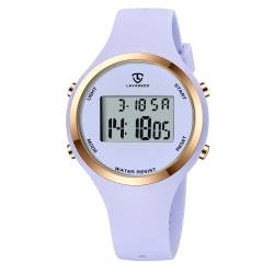 aswan watch Damenuhren für Damen, Outdoor-Sport, mit Alarm/Kalender/Hintergrundbeleuchtung/Stoppuhr/Chronograph, Digitaluhr, Geschenke für Teenager-Mädchen/Frauen, 15 - Hellviolett-B, Klassisch von aswan watch