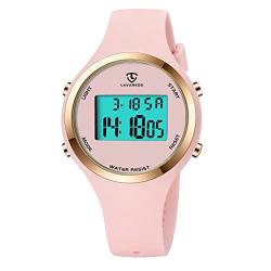 aswan watch Damenuhren für Damen, Outdoor-Sport, mit Alarm/Kalender/Hintergrundbeleuchtung/Stoppuhr/Chronograph, Digitaluhr, Geschenke für Teenager-Mädchen/Frauen, 40 DE - Allrosa-B von aswan watch