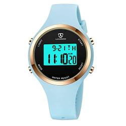 aswan watch Digitaluhr für Damen mit Wecker,Stoppuhr,LED Licht,Datum-Casual Armbanduhr mit Silikonarmband Blau von aswan watch