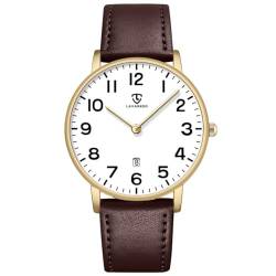 aswan watch Flache Herren Analog Quarz Armbanduhr mit Lederarmband, Datum, 2 Zeiger, 39 mm Gehäusegröße von aswan watch