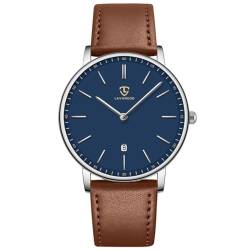 aswan watch Flache Herren Analog Quarz Armbanduhr mit Lederarmband, Datum, 2 Zeiger, 39 mm Gehäusegröße von aswan watch