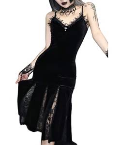 Gothic Spitze Ärmelloses Kleid Schwarz Spitze Drapiert Bodycon Damen Club Party Kleid Vintage Goth Frauen Minikleider, Gothic Kleid schwarz, Groß von atokiss