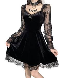 Gothic Spitze Ärmelloses Kleid Schwarz Spitze Drapiert Bodycon Damen Club Party Kleid Vintage Goth Frauen Minikleider, Vintage-Kleid schwarz, Mittel von atokiss
