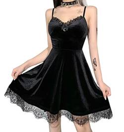 Gothic-Spitzenkleid, mit schwarzer Spitze, ärmellos, drapiert, figurbetont, Minikleid für Damen, Club, Partykleid im Vintage-Gothic-Look, 01 black, Mittel von atokiss