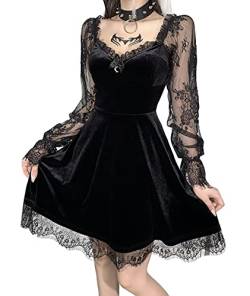 Gothic-Spitzenkleid, mit schwarzer Spitze, ärmellos, drapiert, figurbetont, Minikleid für Damen, Club, Partykleid im Vintage-Gothic-Look, Vintage-Kleid schwarz, Klein von atokiss