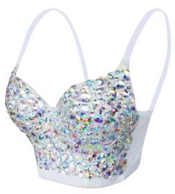 atokiss Damen Sexy Strass Bustier Push Up Crop Top Club Party Glitzer Edelstein Korsett Top von atokiss