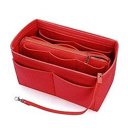 Filz-Geldbörsen-Organizer-Einsatz – mehrere Taschen, für Damen, Schlüssel, Kosmetikartikel, Aufbewahrungskoffer, rot, Small von ausuky