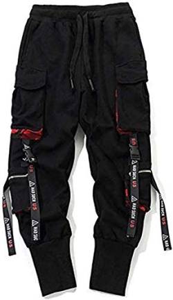 ausuky Herren Arbeit Kampf Cargohose mit Taschen Schnalle Riemen Techwear Hose, Herren Arbeit Freizeit Hose, Modisch Elastisch Hose - Medium (L) von ausuky