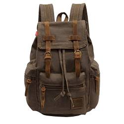 Weinlese-Unisex beiläufiger lederner Rucksack-Segeltuch-Rucksack-Rucksack-Schultaschen-wandernder Rucksack-Spielraum-im Freien Schulter-Beutel (Armeegrün) von autumndeer