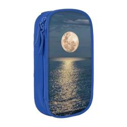 avlyn Bright Moon at Sea Hippie-Federmäppchen, großes Fassungsvermögen, Stifttasche, Make-up-Tasche für Mädchen, Jungen, Erwachsene, Schule, Büro und Reisen, blau, Einheitsgröße, Schulranzen von avlyn