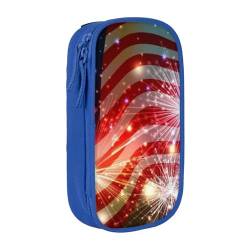 avlyn Fireworks Federmäppchen mit amerikanischer Flagge, großes Fassungsvermögen, Stifttasche, Make-up-Tasche für Mädchen, Jungen, Erwachsene, Schule, Büro und Reisen, blau, Einheitsgröße, Schulranzen von avlyn