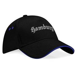 Hamburg Hafenstadt Altdeutsche Schrift Bestickter Baseballcap Baseballkappe Cap -K173 -Schwarz-Blau von avstickerei