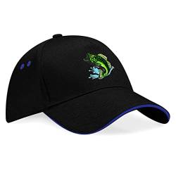 avstickerei Fischen Angeln Angelsport bestickte Baseballcap Baseballkappe Cap Geschenkidee -K199 -Schwarz-Blau von avstickerei