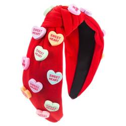 Stirnbänder für Frauen, geknotetes Liebes-Valentinstags-Stirnband, breiter Knoten, niedliches Haarband, Haar-Accessoires, rot-rosa Herz-Stirnband für Frauen und Mädchen (A) von awakentti