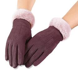 axelens Damen Winter Touchscreen Kunstlederhandschuhe, Super Weich, Warme und Elegant aus Wildleder, Ärmel in ökologischem Weichpelz für Smartphone, Handy Größe S/M - WEIN/BURGUND/VIOLETT von axelens