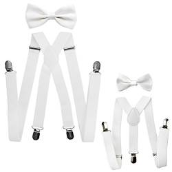 axy® Vater-Sohn Partnerlook Hosenträger mit Fliege Set für Herren-Damen-Kinder (Weiss (Herren 2,5cm + Kinder Hosenträger Breit 2,5cm)) von axy