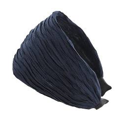 axy Breiter Haarreif mit Plissierter Stoff in Tuchoptik - Wunderschön Damen Stirnband Haarschmuck Haarreifen HR32B (Navy Blau) von axy
