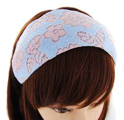 axy Breiter Haarreif mit Rosenmuster aus wunderschöner Spitzenstoff Haarband Hairband Stirnband Rosen HRST1 (Blau-Pink) von axy
