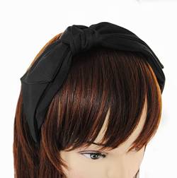 axy Haarreif mit Schleife, Damen Haarband Vintage Stoff mit leichten Glanz Hairband Stirnband Haarreifen HRS2 (Schwarz) von axy