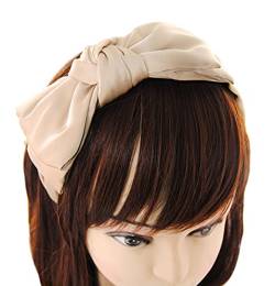 axy Haarreif mit große Doppel Schleife aus Satin 16 cm x 7,5 cm, Haarband Vintage Hairband Stirnband Haarreifen HRS1A (Beige) von axy