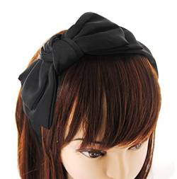 axy Haarreif mit große Doppel Schleife aus Satin 16 cm x 7,5 cm, Haarband Vintage Hairband Stirnband Haarreifen HRS1A (Schwarz) von axy