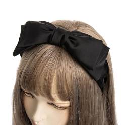 axy Haarreif mit große Schleife 20 cm x 6,5cm Satin bezogen - Wunderschön Damen Stirnband Haarschmuck Haarreifen HRS5 (Schwarz) von axy