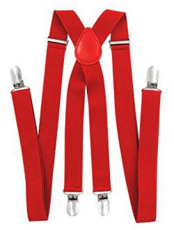 axy Hochwertige Herren Hosenträger breit 2,5 cm mit 4 Starken Clips X-Form und Damen (Rot) von axy