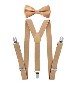 axy Jungen Hosenträger-Y Form 2,5cm breit mit Fliege - 3 Stabile Clips (Beige) von axy