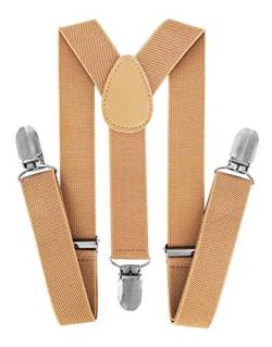 axy Kinder/Jungen Hosenträger-Y Form breit 2,5 cm mit 3 Starken Clips - Uni Farben HTK25-1 (für Jungen (7-12 Jahre alt), Beige) von axy