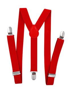 axy Kinder/Jungen Hosenträger-Y Form breit 2,5 cm mit 3 Starken Clips - Uni Farben HTK25-1 (für Jungen (7-12 Jahre alt), Rot) von axy