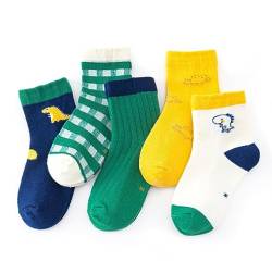 axy Kinder Socken 5 Paar Multipack Jungen Mädchen Kindersocken Kleinkinder Kids Strümpfe Dinos Auto (23-26, 5er - Dinos) von axy