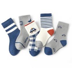 axy Kinder Socken 5 Paar Multipack Jungen Mädchen Kindersocken Kleinkinder Kids Strümpfe Dinos Auto (23-26, 5er-Minicar) von axy