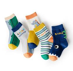 axy Kinder Socken 5 Paar Multipack Jungen Mädchen Kindersocken Kleinkinder Kids Strümpfe Dinos Auto (27-30, 5er - Dinos_S1) von axy