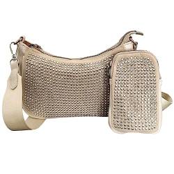 ayados Damen Crossbody Bag Bauchtasche Handtasche Schultergurt Cross body bag Tasche Strass Schultertasche Umhängetasche 250-04 (Cream) von ayados