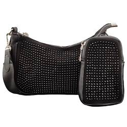 ayados Damen Crossbody Bag Bauchtasche Handtasche Schultergurt Cross body bag Tasche Strass Schultertasche Umhängetasche 250-04 (Schwarz/Schwarz) von ayados