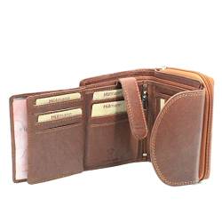 ayados Damen Geldbörse mit RFID Schutz Portemonnaie Echt Leder Frauen Wallet Geldbeutel Portmonee Brieftasche (Braun 0040) von ayados