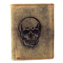 ayados Geldbörse Skull Motiv Herren Echt Leder Portemonnaie Geld-börse Portmonee Vintage Wallet Totenkopf Hochformat Braun 103NC von ayados