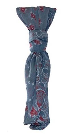 azzesso - Damen Schal Tuch Rosi, 105x105 cm, quadratisches jeansblaues Tuch mit rotem Pfingstrosen Blumenmotiv, das Tuch vom italienischem Mode Profi von azzesso
