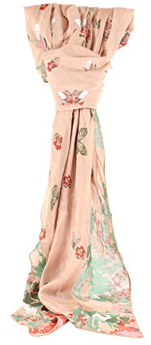 azzesso – Damentuch Leticia in Rosé/Tuch aus Seide und Viskose mit Blumen und Schmetterlingen bedruckt/Schal für Damen vom italienischen Mode Profi/quadratisches Tuch ca. 100 x 100 cm von azzesso
