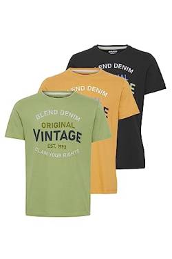Blend 20715608 Herren T-Shirt Kurzarm Shirt mit Print Rundhals-Ausschnitt Frontprint hochwertige Baumwoll-Qualität 3-Pack Multipack, Größe:M, Farbe:Green Eye Narcissus Black (202303) von b BLEND